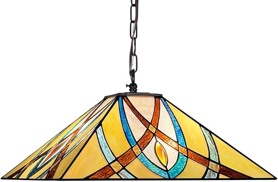 Tiffany Pendant Lights Fixtures,16 inch Mission Stained Glass Hanging Lamp,2 Lights Large Antique Style Ceiling Pendant Lighting for Kitchen Island Dining Room Bedroom