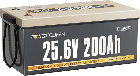 Power Queen 24V 200Ah LiFePO4 Battery 5.12KWh for Solar Off-Grid, RV | 200A BMS, 15000 Cycles, IP65 Waterproof, Deep Cycle Rechargeable Battery, Max 4P4S for Back-up Power, Home Energy Storgae