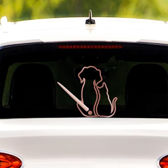 Dog and Cat Rear Wiper Sticker for Car Cartoon Animal Funny Dog Moving Tail Waving Wiper Sticker Rear Window Decal Waterproof Windshield Wiper Decals Truck SUV Wall Sticker (Bright Rose Gold)