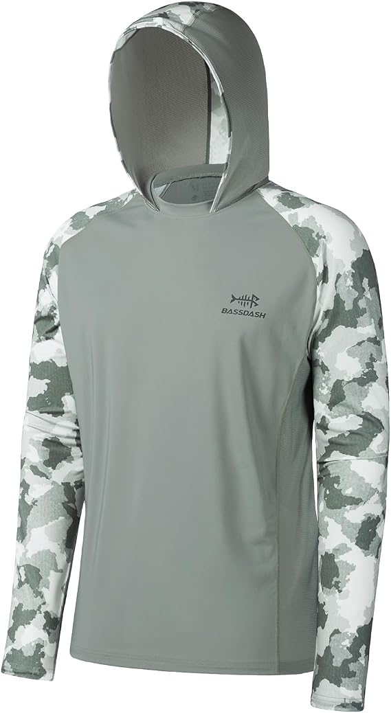 BASSDASH Mens UPF 50 Performance Fishing Shirt Cooling Hoodie Camo Long Sleeve FS17M