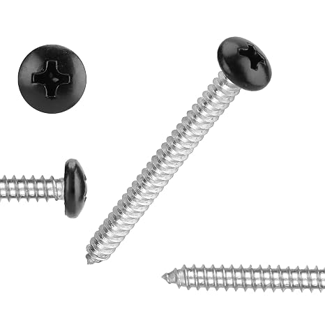 Black Head 100 PCS #6x1-1/2(1.5 inch) Stainless Steel Phillips Pan Head Wood Screws,Stainless Steel 18-8 A2(304) Screw,Home Screw Kit by QISHENG
