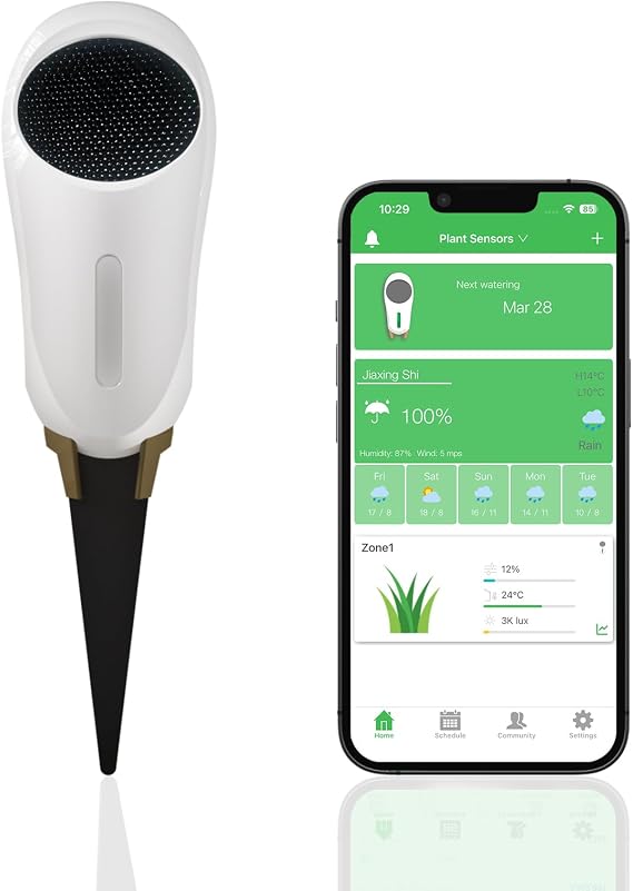 Netro Solar Powered Outdoor Smart Plant Sensor 2.4G WiFi APP-Based for Lawn | Humidity, Temp, Light, Weather Forecasting,Plant Database, Log, Watering Note, Auto Watering With Netro Sprinkler Controller