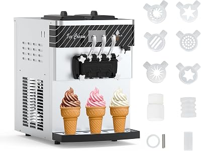 Acekool Commercial Ice Cream Maker Machine - Soft Serve Countertop, 5.8-8GalH, Dual 7L Hoppers, Intelligent Control Panel
