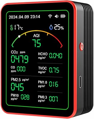 15-in-1 Air Quality Monitor Smart Air Quality Tester with CO2HCHOTVOCAQIPM0.3PM1.0PM2.5PM10TemperatureHumidityTimeAlarm ClockTimerCountdown Timer Mobile APP WiFi for Home & Office