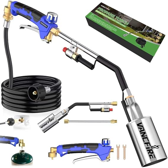 Propane Torch Weed Burner Kit, High Output Blow Torch with Long/Short Mode & 12.5FT Hose, Heavy Duty Flamethrower with Turbo Trigger for Weeding, Roofing, Ice Melting, Road Marking,BBQ(33.3")
