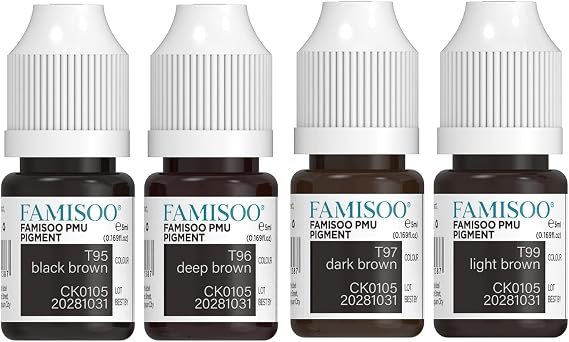 PMU Brows Pigment Tattoo Ink 4Pcs/Set (Each 5ml) Microblading Supplies for Eyebrow Tattoo or Eyeliner Permanent Makeup, Long-Lasting Non-Fading Tattoo Color Beauty Tattoo Supplies for PMU