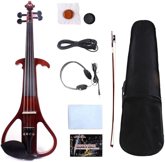4 String Electric Violin 4/4 Full Size Silent Violin Ebony Fittings Case Brown (4/4 Electric Violin)