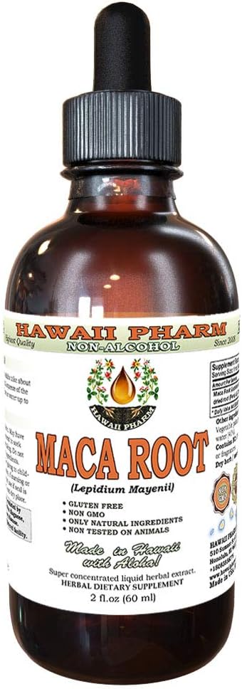 Hawaii Pharm Maca Root Alcohol-Free Liquid Extract, Professional Grade, Small Batch Maca (Lepidium Meyenii) Whole Dried Plant Glycerite, 2oz