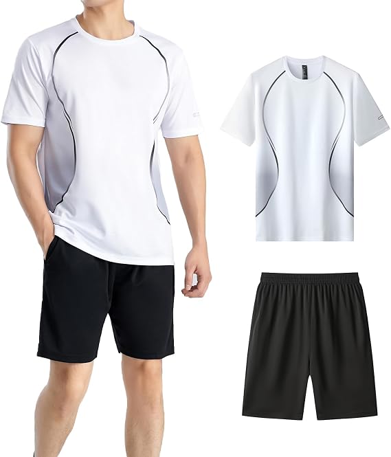 Men's Sportswear Set, Men's Top and Bottom Set, Short Sleeve Half Pants, Men's Sports Long Sleeve Tights, Men's Running Wear Set, 2-Piece/3-Piece Set, Men's Tennis Wear, Men's Loungewear
