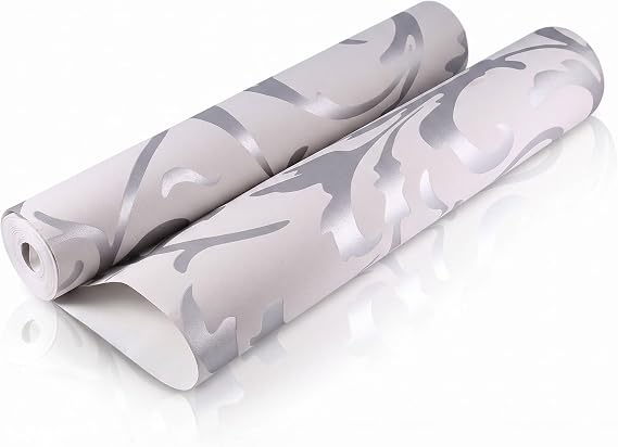 Cocoarm Silver Wallpaper 10m x Retro 3D Embossed Living Room Wallpaper for Furniture Wall Floor Stair, Sound Absorbing, Thermal Insulation, Antistatik