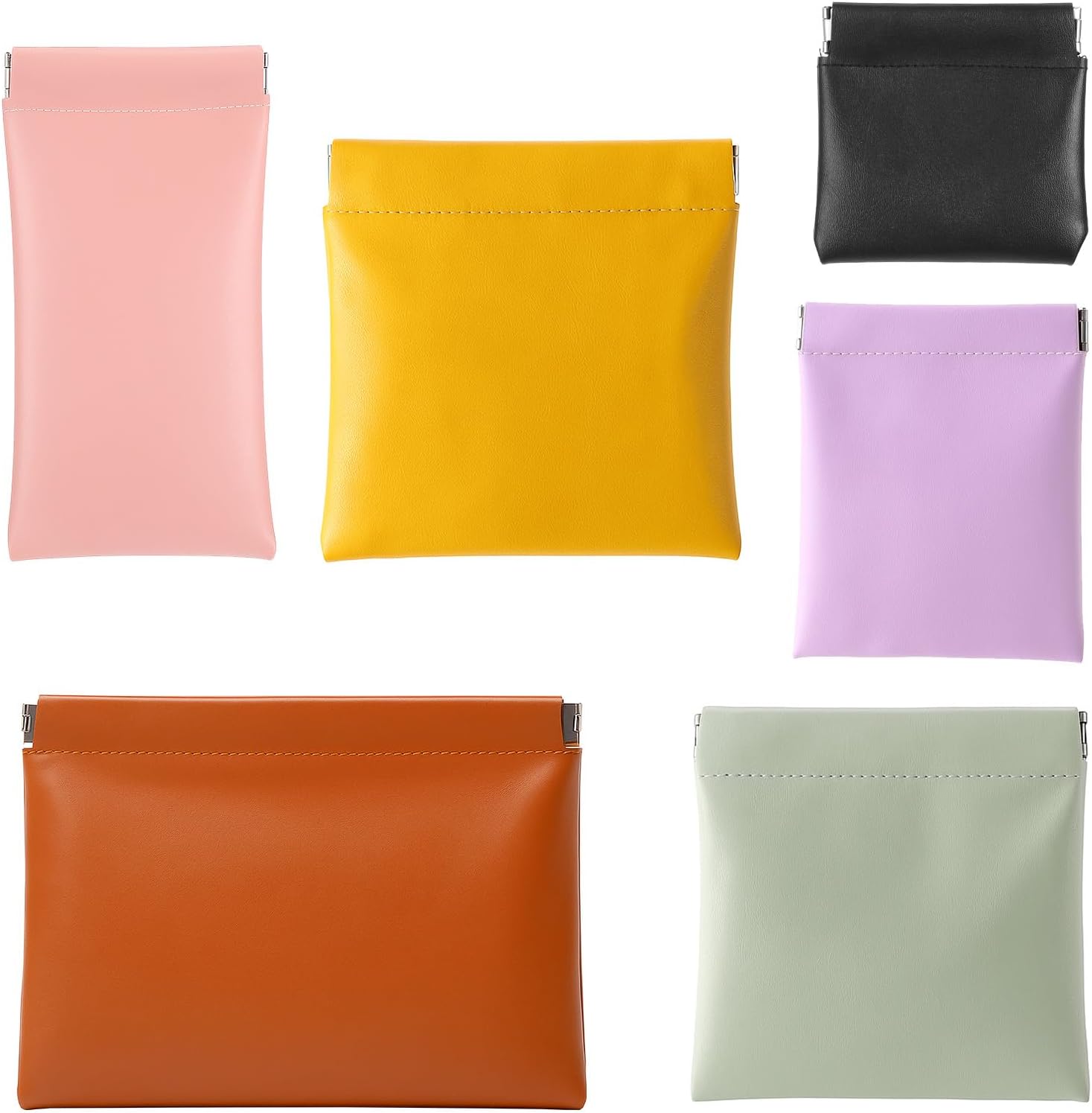 6 Pcs Leather Pouch - Colorful Small Makeup Bag for Purse, Multi-Size Snap Closure Waterproof Organizers Pouch, Travel Cosmetic Bag, Jewelry & Coin Purses, Mini Makeup Organizer