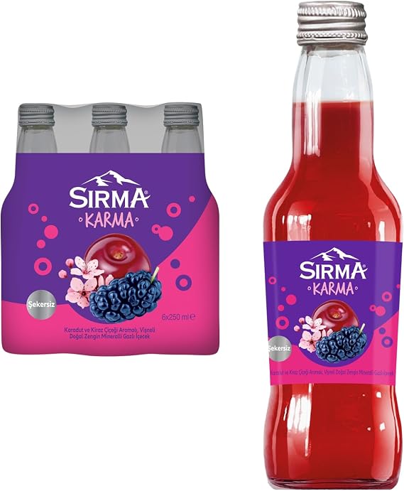 Sırma Karma Karadut ve Kiraz Çiçeği Aromalı Vişneli Doğal Maden Suyu 6x250 ml