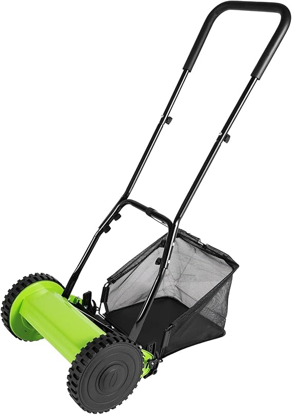 Manual Lawn Mower, 12 Inch 5 Blade Push Reel Lawn Mower with 6 Gallon Grass Catcher, 0.47-1.77inch Adjustable Cutting Height, Push Lawn Mower for Yard, Garden