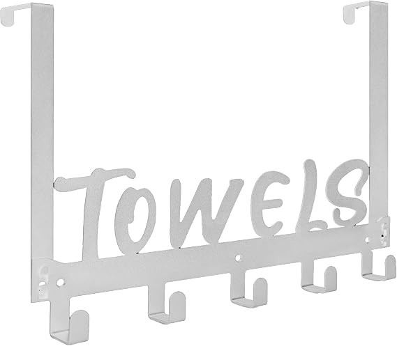 Gohiuo Over the Door Hook, Towel Holder Towel Hook for Bathroom, Towel Hanger Door Rack with 5 Coat Hooks, Over the Door Hanger Towel Rack for Bathroom, Bedroom Towels Coats(Silver)