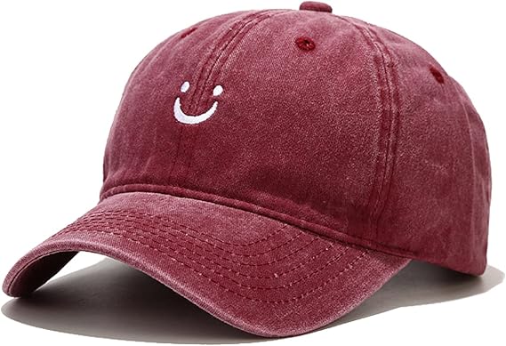 Smile Face Baseball Cap, Vintage Distressed Cotton Dad Hat for Women Men