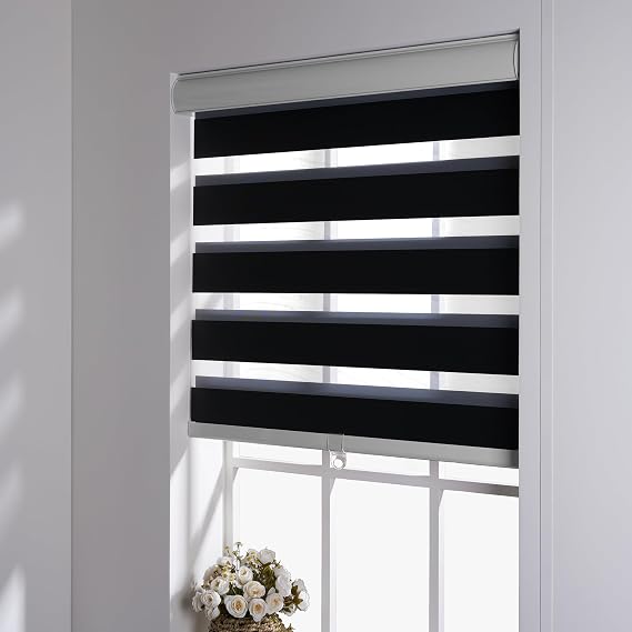 Cordless Zebra Blinds Blackout(70%) Light Control Window Privacy Roller Blinds Cassette Valance Day Night Dual Layer Window Shades Easy to Install, 40" W x 72" H, Black