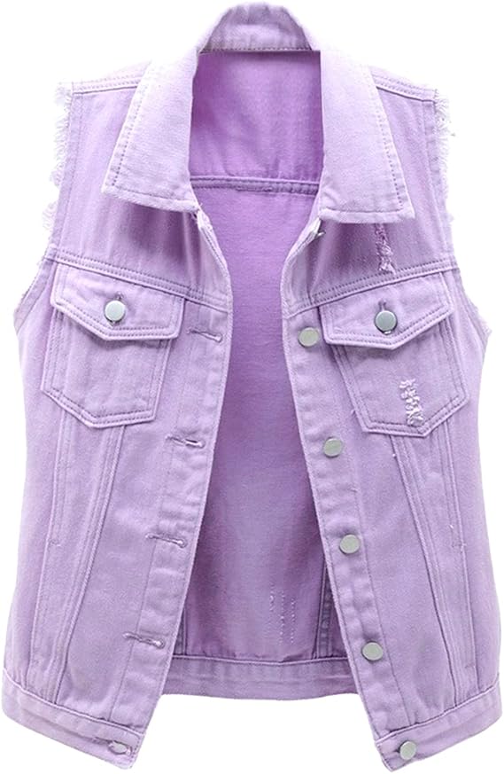 Womens Buttoned Basic Solid Denim Vest Jacket