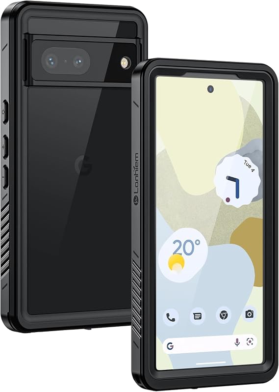 Lanhiem for Google Pixel 7 Case, IP68 Waterproof Dustproof with Built-in Screen Protector, Heavy Duty Full Body Protective Phone Case for Pixel 7, Black/Clear
