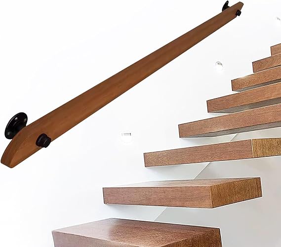 Handrail, Stairs Handrail Wooden Staircase Handle Non-Slip Pipe Stair Banister Hand Railing Safety Indoor Outdoor Wall Mounted Support Balustrade Safety Grab Handle 30-450cm(8 FT)