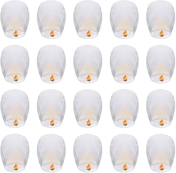 Set of 20 Sky Lanterns, Kongmei Lamps, Sky Lanterns Soaring in the Sky Lanterns, Hot Air Balloons Can Be Launched at Festivals White 20 Sheets White