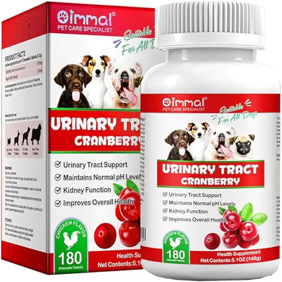 Cranberry Bladder Control Supplement for Dogs - Urinary Tract Support - UTI, Bladder Stones, Incontinence, Immune & Gut Support 180 Count