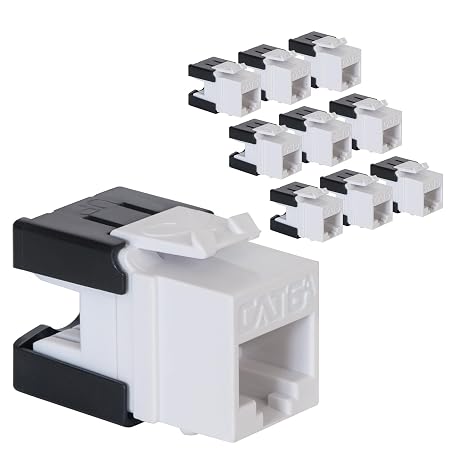 ICC CAT6A RJ45 Keystone Jack, Slim Profile 180 Punch Down, White, 10-Pack