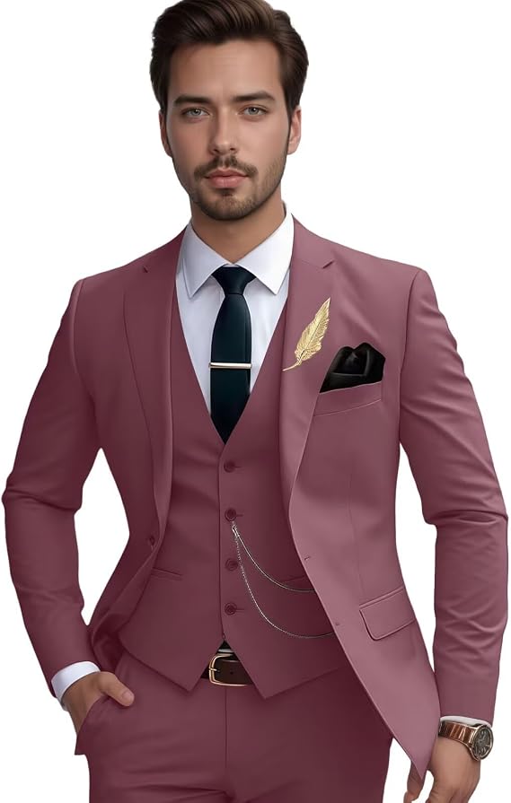 Mens Suits Slim Fit 3 Piece Wedding Groom Tuxedo Jacket Vest Pants Set Casual Prom Party Dress Suits