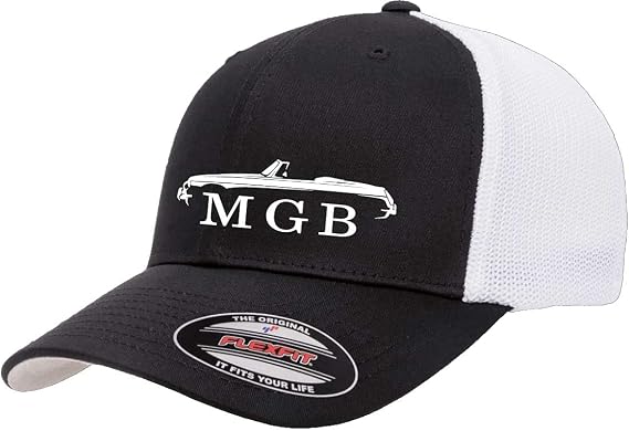 MG MGB Convertible Sports Car Classic Outline Design Flexfit 6511 Trucker Mesh Fitted Cap