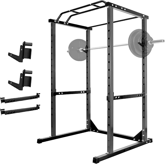 Multi-Function Power Rack - 1200 lbs Multi-Function Home Gym System with Cable Crossover, Weight Bench, Power Rack with J-Hooks - Black