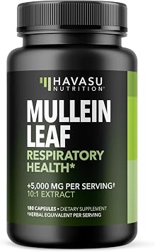 Mullein Leaf Capsules for Respiratory Health - 500mg Mullein Extract for Lung Support and Immune Function - 180 Count - Vegan, Non-GMO Capsules - Herbal Supplement for Daily Wellness - 6 Month Supply