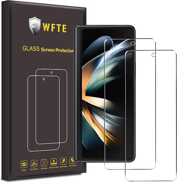 WFTE 2-Pack Tempered Glass for Samsung Galaxy Z Fold 4/Z Fold4 Screen Protector,Anti-Scratch,Anti-Fingerprint,Bubble-Free,HD Clear,Dust-Free Premium Protective Film for Samsung Fold 4,Case Friendly