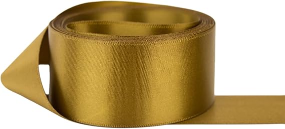 Ribbon Bazaar Double Faced Satin - Premium Gloss Finish - 100% Polyester Ribbon for Gift Wrapping, Crafts, Scrapbooking, Hair Bow, Decorating & More - 1-1/2" Antique Gold 5yd Spool