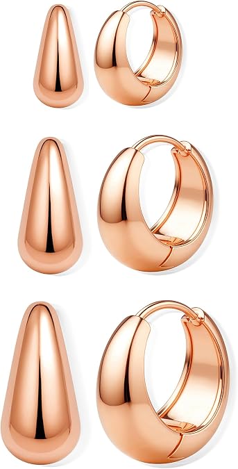 BESTEEL 3 Pairs 14K Gold Hoop Earrings Set for Women Small Chunky Huggie