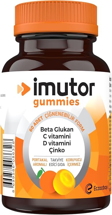 Imutor Gummies 60 Çiğnenebilir Vitamin, Bağışıklık,Aile Boyu Kullanım, Beta Glukan, C, D Vitamini, Çinko