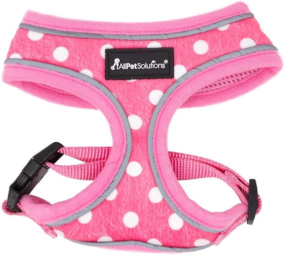 All Pet Solutions All Pet Solutions Dog Puppy Harness Soft Adjustable Reflective Comfortable Vest (Medium, Pink Polka Dot), M