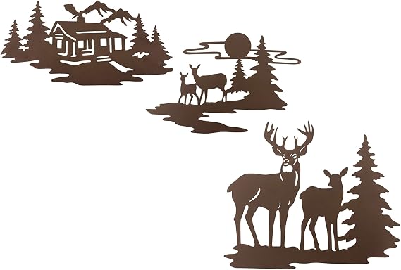 Cabin Deer Metal Wall Art Decor, Rustic Mountain decor Hanging for Indoor