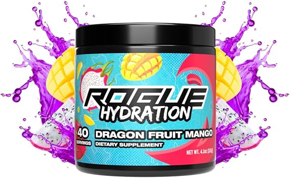 Rogue Energy Gaming Drink, Hydration & Focus Beverage, Esports & Gamer Supplement, Sugar & Gluten Free (Dragon Fruit Mango 40 Servings)
