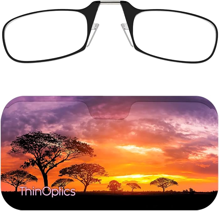 ThinOptics Universal Pod Case + Rectangular Reading Glasses, Safari Sunset, 55 mm + 2