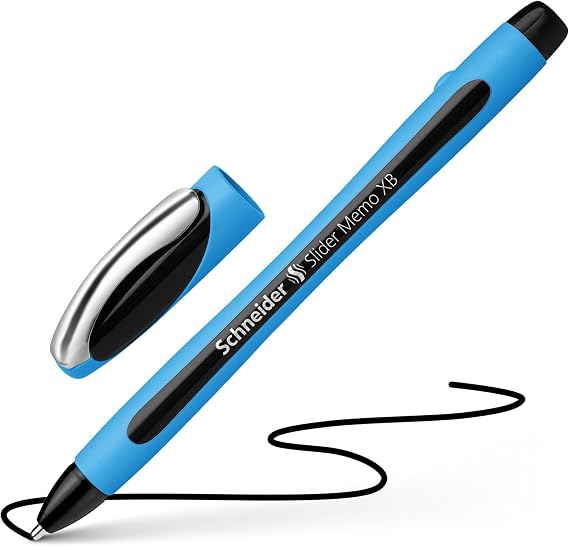 Schneider Slider Memo XB (Extra Broad) Ballpoint Pen, 1.4 mm, Light Blue Barrel, Black Ink, Blister Pack of 1 Pen (75023)