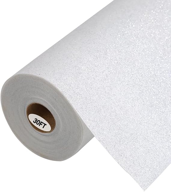 guangyintong Glitter White Heat Transfer Vinyl HTV Rolls, 12" x 30ft Iron on Vinyl for T-Shirts Glitter White HTV Vinyl for All Cutter Machines Easy to Cut & Weed for Heat Vinyl Design