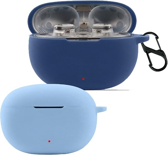 [2 Pack]Case for Beats Studio Buds/Buds+/Buds Plus (2023) with Carabiner,Anti-Scratch Premium Soft Silicone Full Protective Case,Shockproof Ultra Slim Headphone Protective Case,Sky Blue + Dark Blue