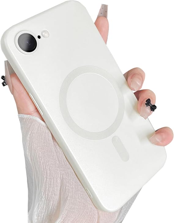 ankofave Magnetic for iPhone 16e Case, with Camera Lens Protector, Compatible with Magnetic, Slim Shockproof Bumper Soft Silicone Metallic Lustre Phone Case for iPhone 16e, White
