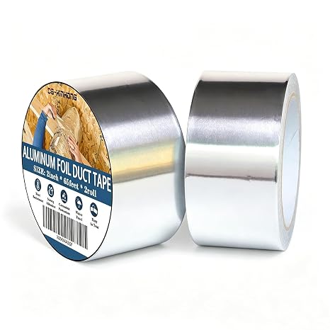 2roll Aluminum Foil Duct Tape(2 inch x 65 Feet, 3.9 mil), Insulation Adhesive Metal High Temperature Heavy Duty Waterproof HVAC Tape, Silver for Ductwork, Dryer Vent, HVAC, Sealing