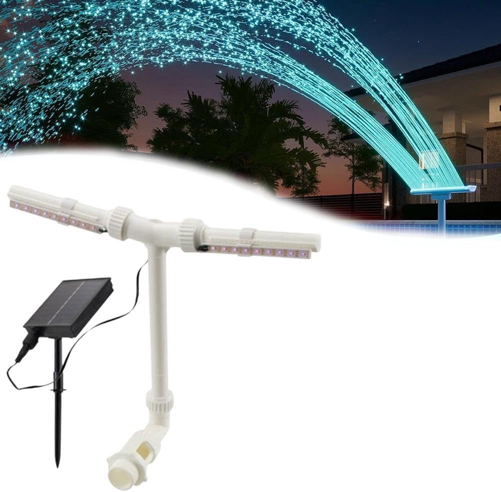 Solar Pool Fountain with Lights,Dual Spray Water Fountain for Above Ground and Inground Pools, High Pressure Waterfall Sprinkler with Adjustable Direction, Compatible with 1.5 Inch Jet