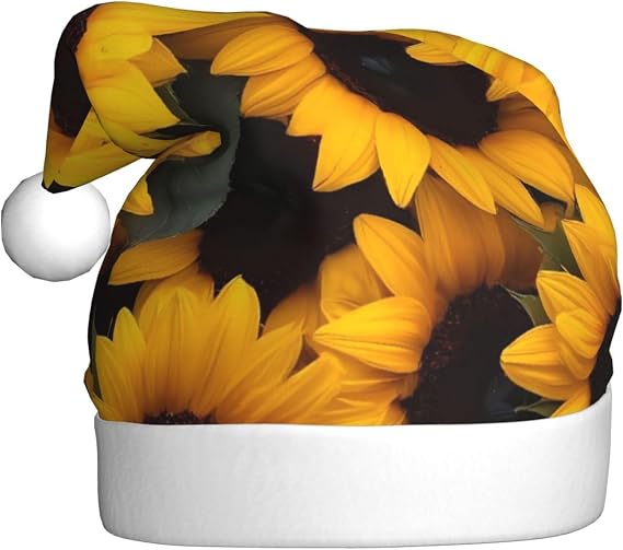 Santa Hat For Adults Christmas Hat Unisex Holiday Xmas Hats For New Year Festive Party,Vibrant Sunflower Blooms