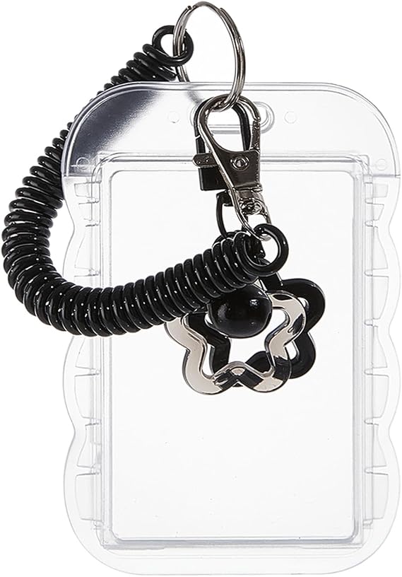 NICENEEDED Kpop Photocard Holder, Transparent PC Holder with Star Wave Photocard Keychain, Cute Photocards Holder for Bus Card Photo Protector ID Badge Display