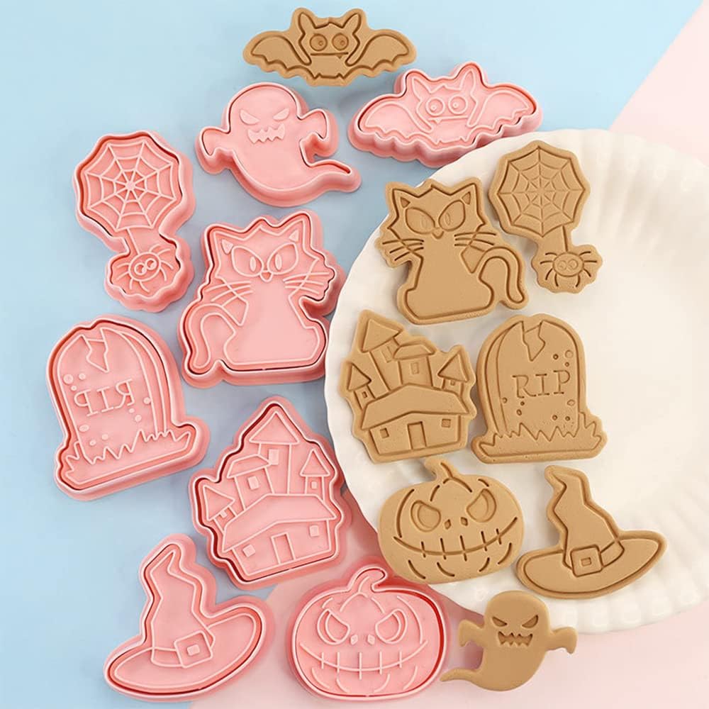 Halloween Cookie Cutter Set 8 Pieces 3D Press Cookie Cutters for All Saints' Day DIY Cookie Cakes Fondant Baking Icing Party Decoration