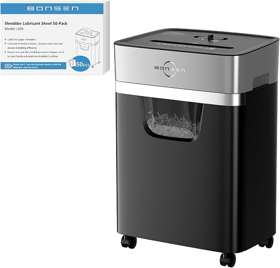 BONSEN 14-Sheet Cross Cut Paper Shredder and 50 Pack Lubricant Sheets