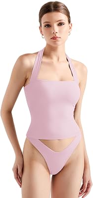 SUUKSESS Women Double Lined Halter Going Out Tops Open Back Basic Cami Tank Tops