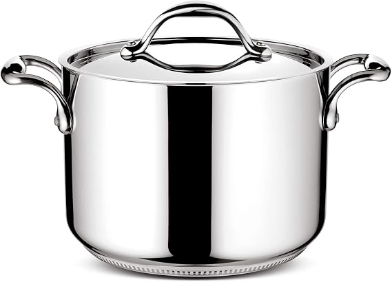 Lagostina Accademia Lagofusion Stainless Steel Stock Pot 24 cm (6.7 L) with Lid for All Heat Sources Including Induction with Riveted Handle